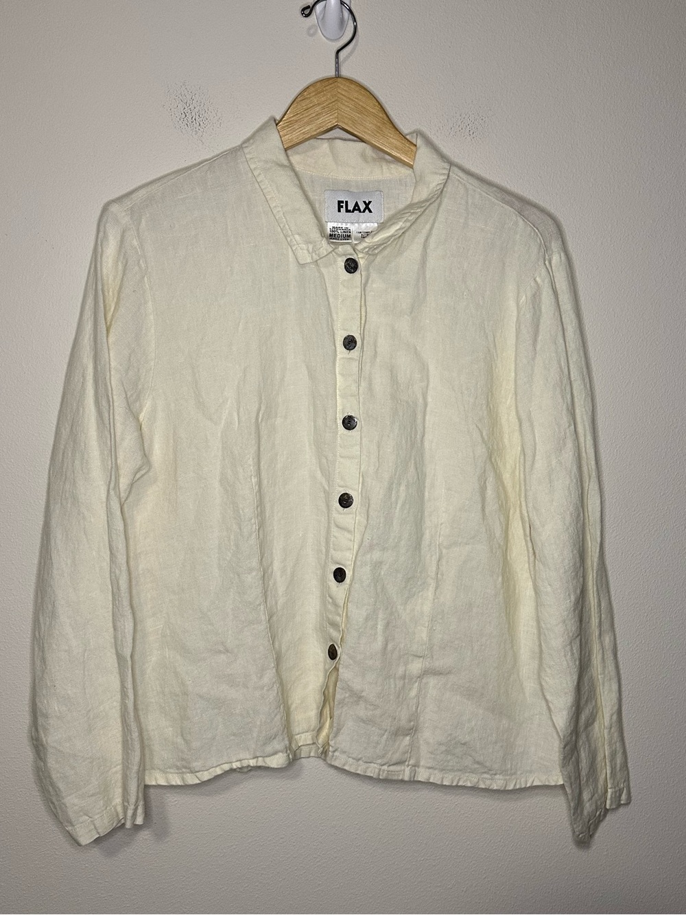FLAX cream 100% linen button down long sleeve shirt size medium
